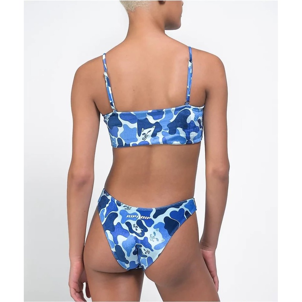 Ripndip Blue Camo Lord Nermal Velvet Bikini Set Bandeau High Cut Women Small - Picture 2 of 7